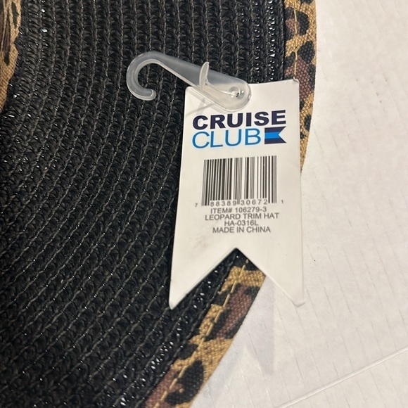 NWT Cruise Club leopard trim hat in black brown and tan 100% paper straw - Picture 7 of 7